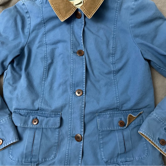 LL Bean Jacket Barn Chore Field Coat Corduroy Tipped Flannel Lined Blue Women M - Picture 3 of 9